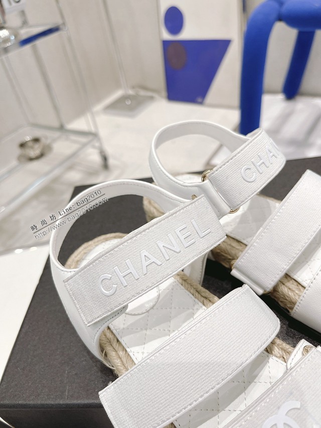 Chanel香奈兒2022春夏最新款打臘麻繩工藝涼鞋 魔術貼女款沙灘涼鞋 dx2658